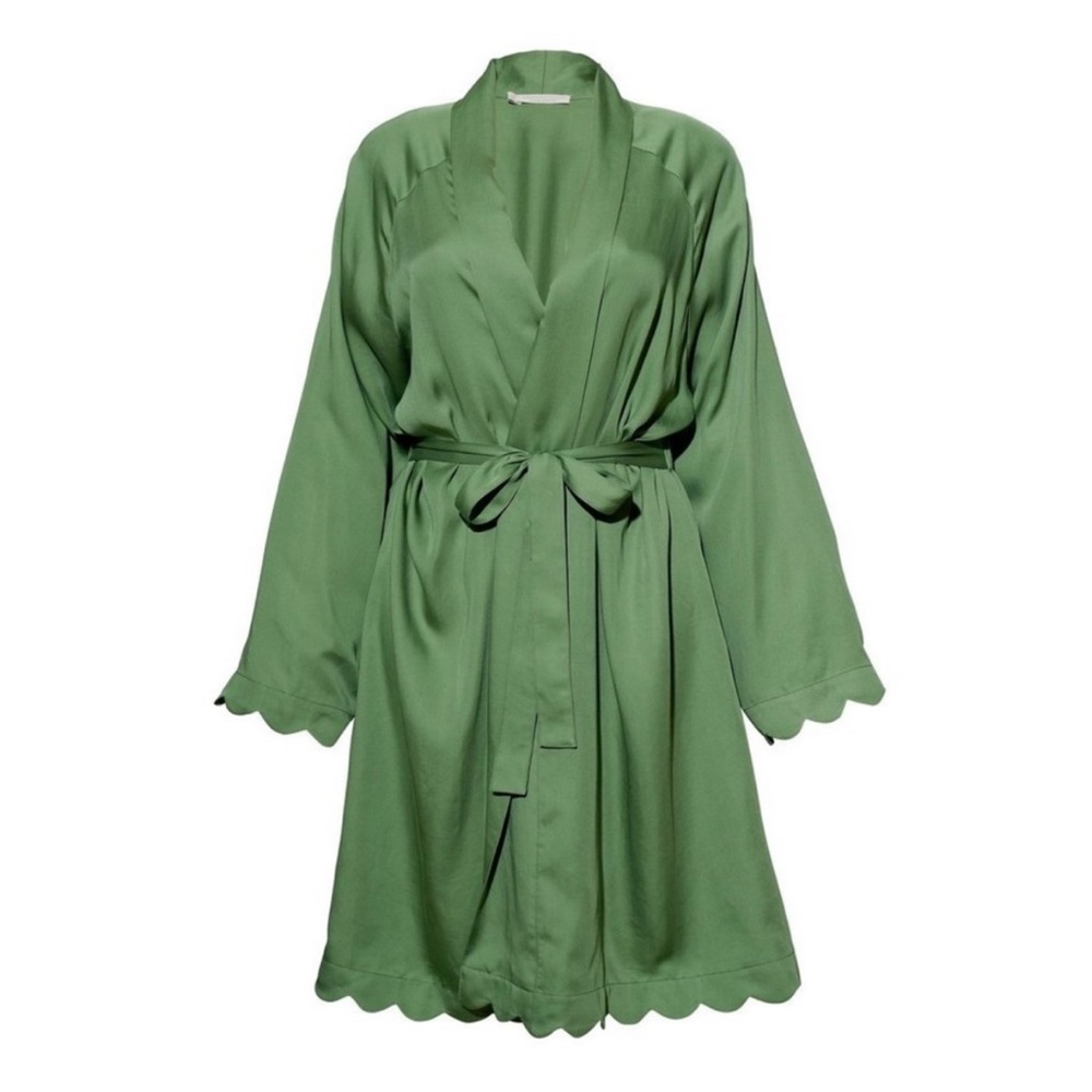 Underprotection Jane Kimono Eco-friendly Satin Scalloped Edge Green Size Small